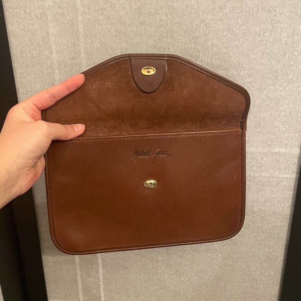 Michael Green Vintage Leather Brown Envelope Clutch Purse